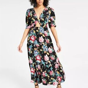Leyden Black Floral Dress With Cutout